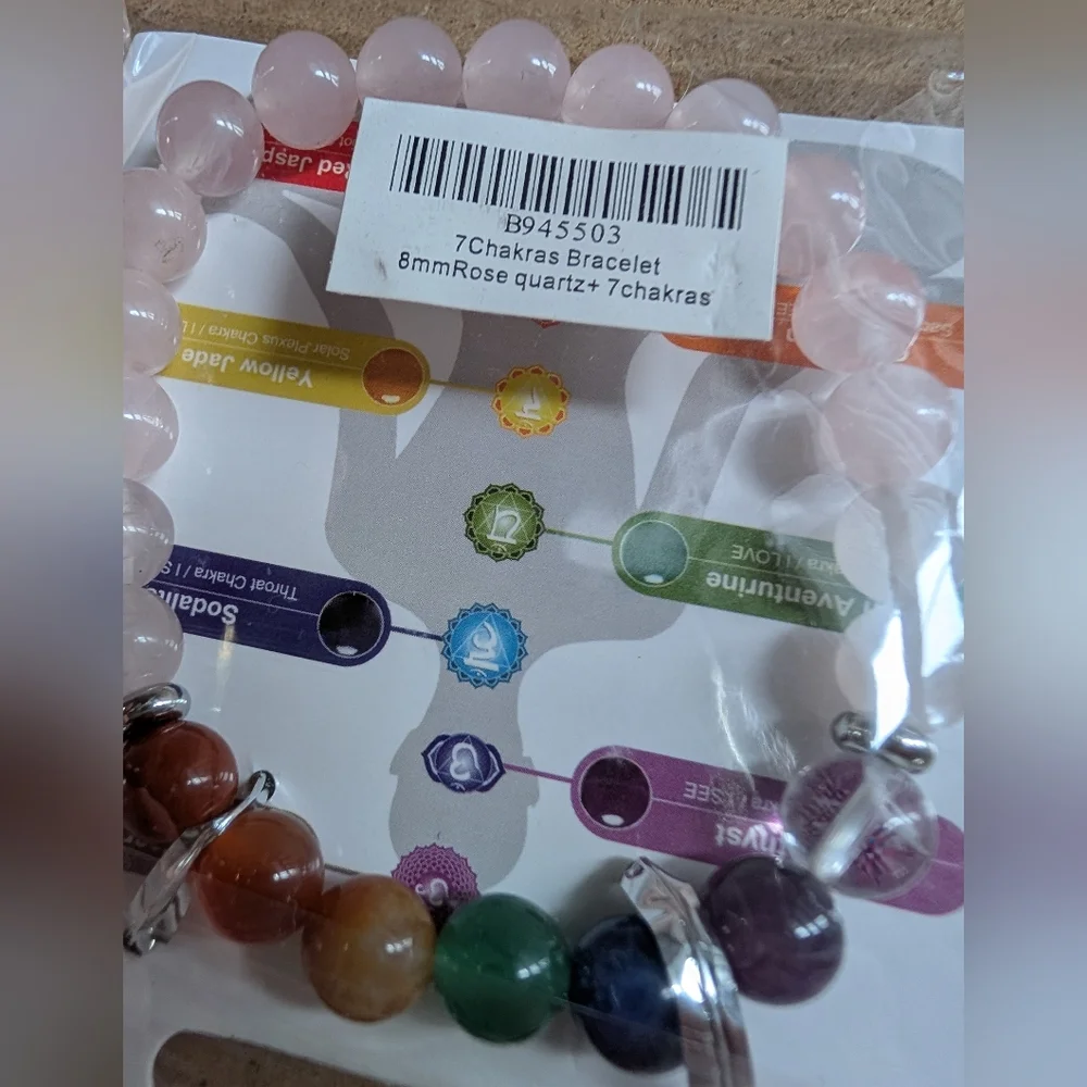 Chakra Healing Bracelet with Rose Quartz and Multicolor Beads